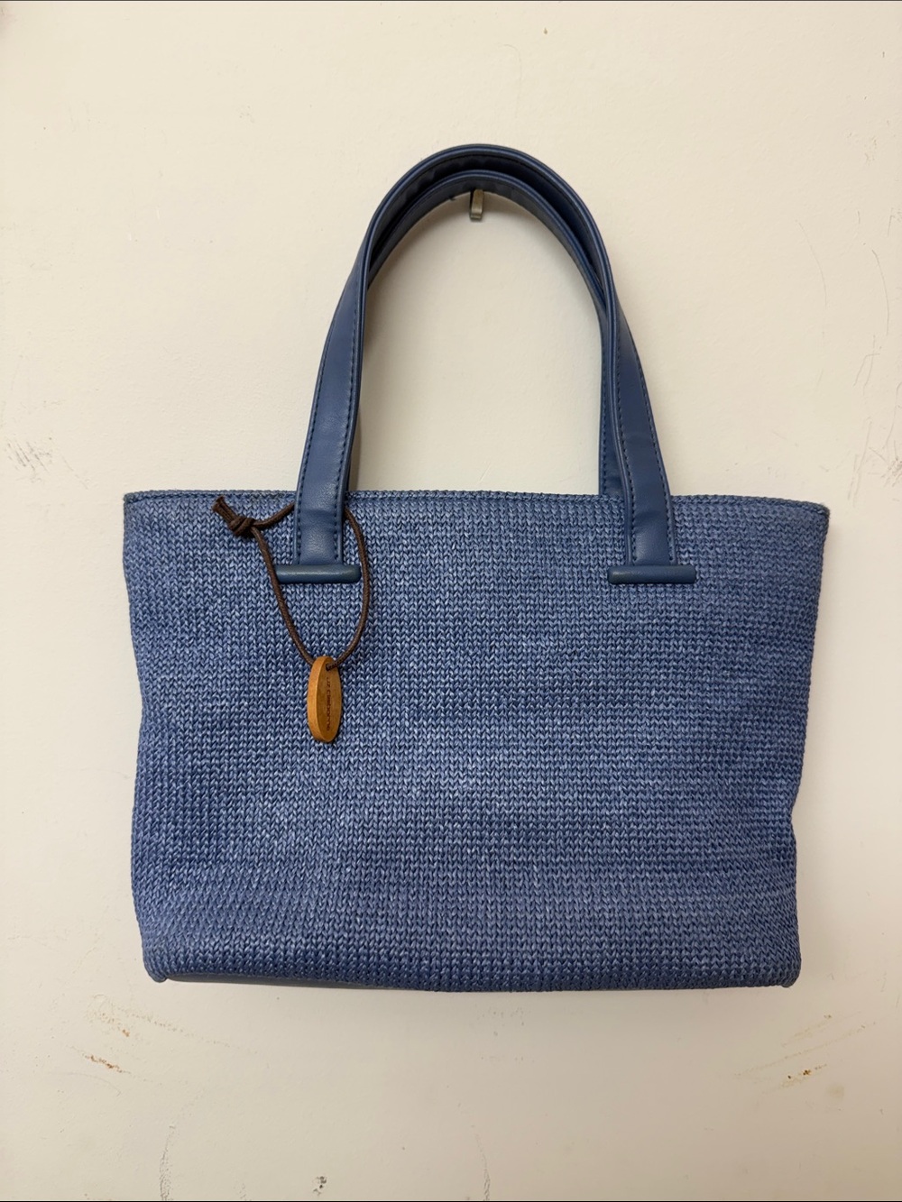 Y2K Liz Claiborne Mini Satchel Blue Knit Woven Tote Bag